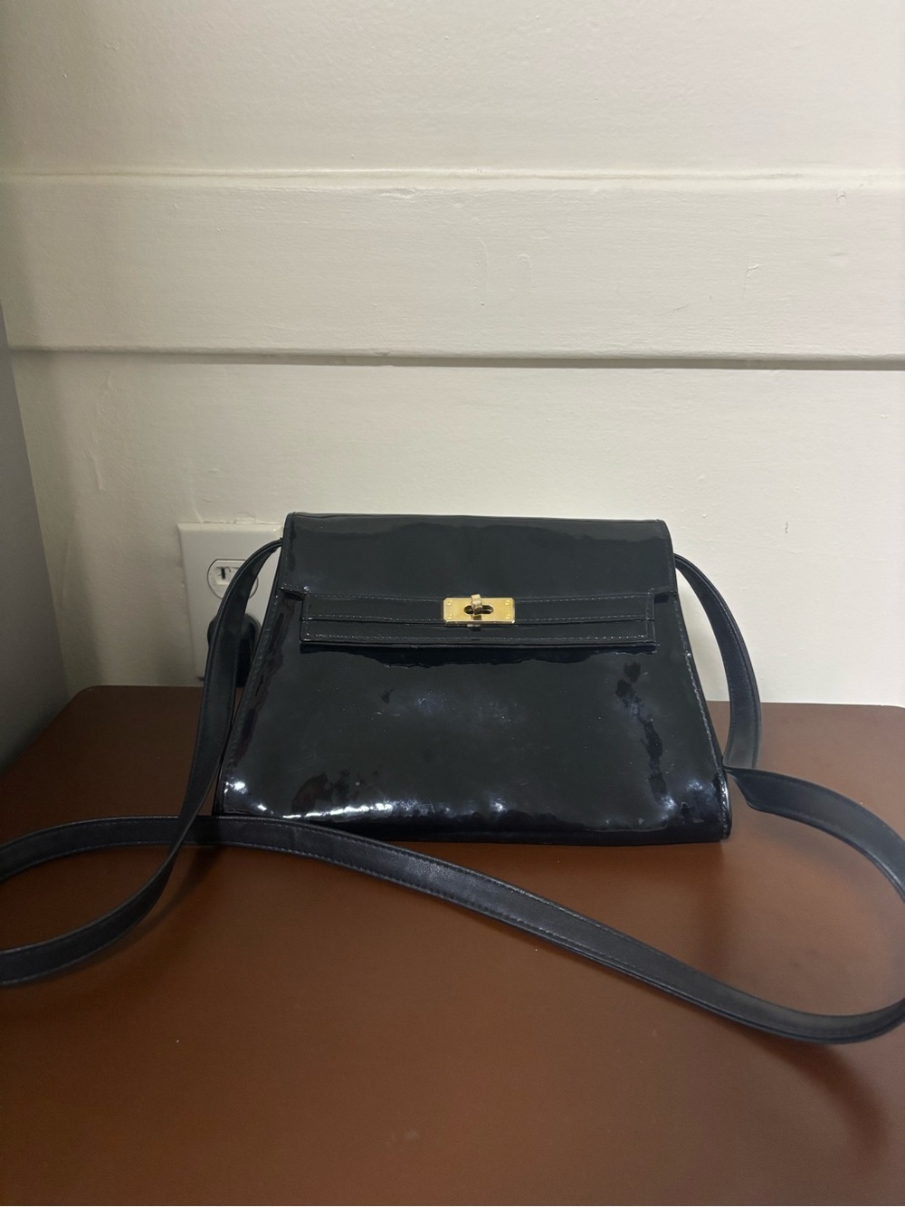 Black Crossbody Bag with Gold Turn-Lock